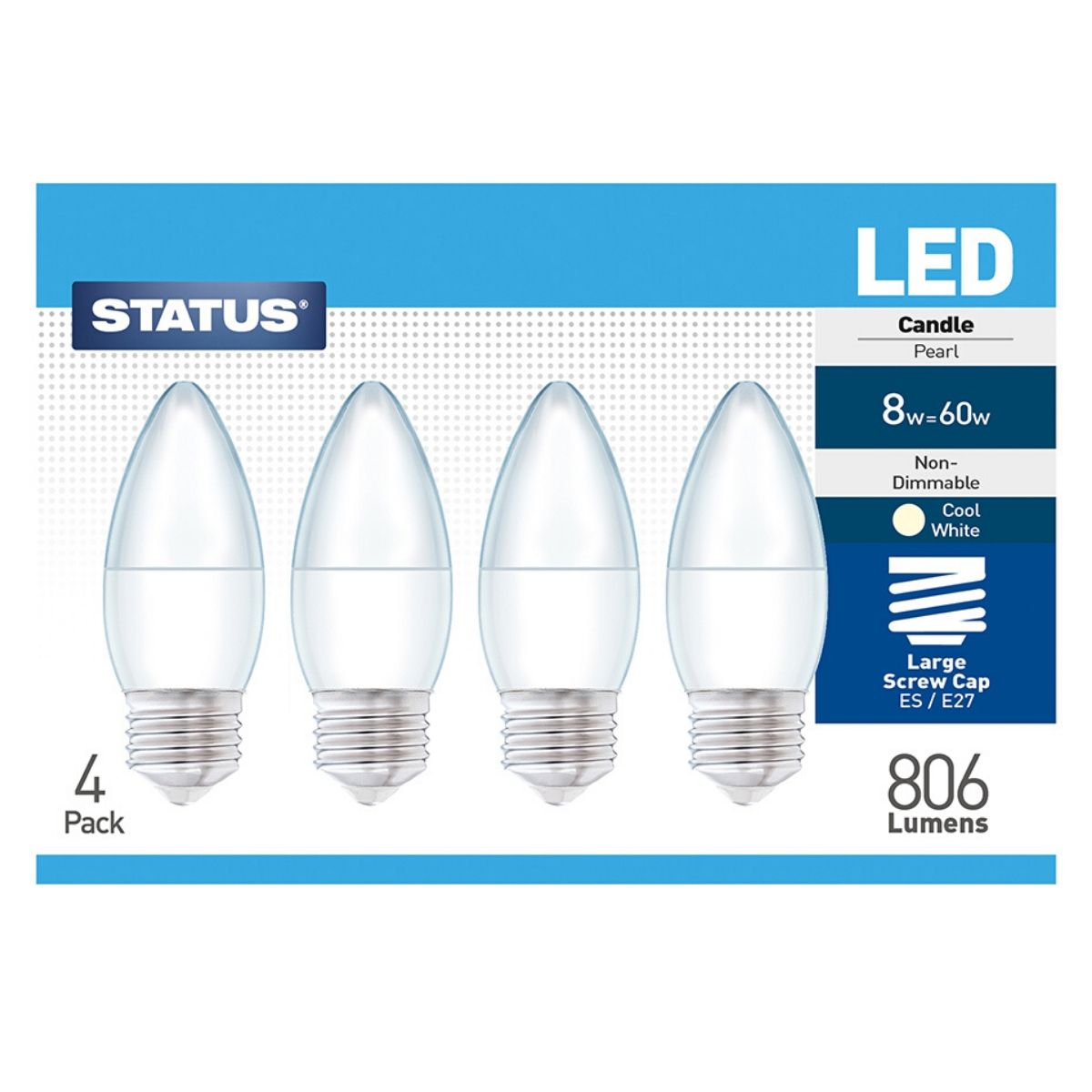View 4 x E27 8w LED Candle Bulbs information