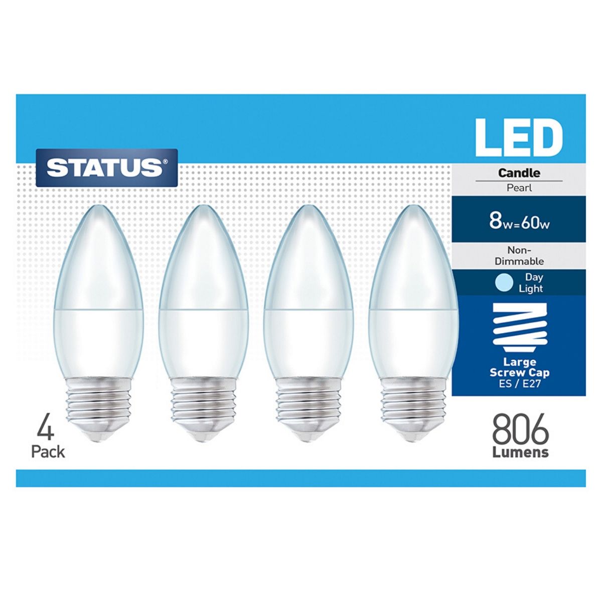 View 4 x Cool White E27 LED Candle Bulbs 8w information