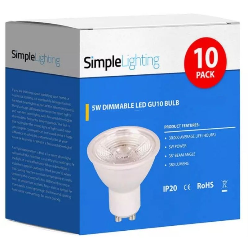 View 10 x 5w Dimmable GU10 LED Lamps information