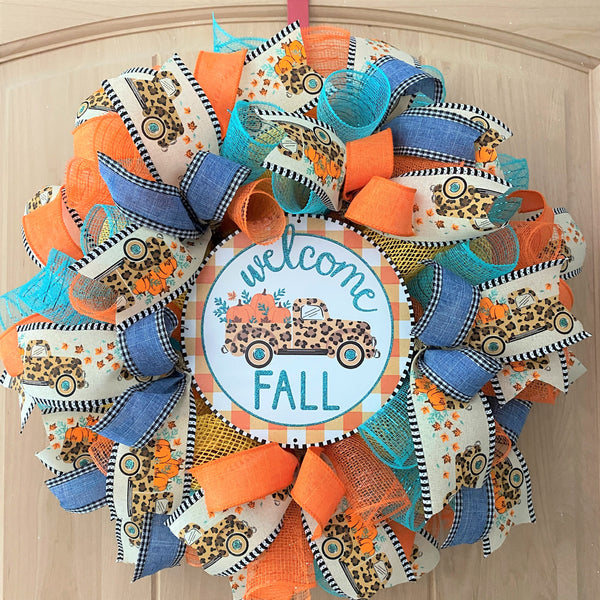 Fall Football Wreath, Deco Mesh and Ribbon Wreath, Green, Brown, Beige,  Gold, Red, Black, White, Medium to Large Size