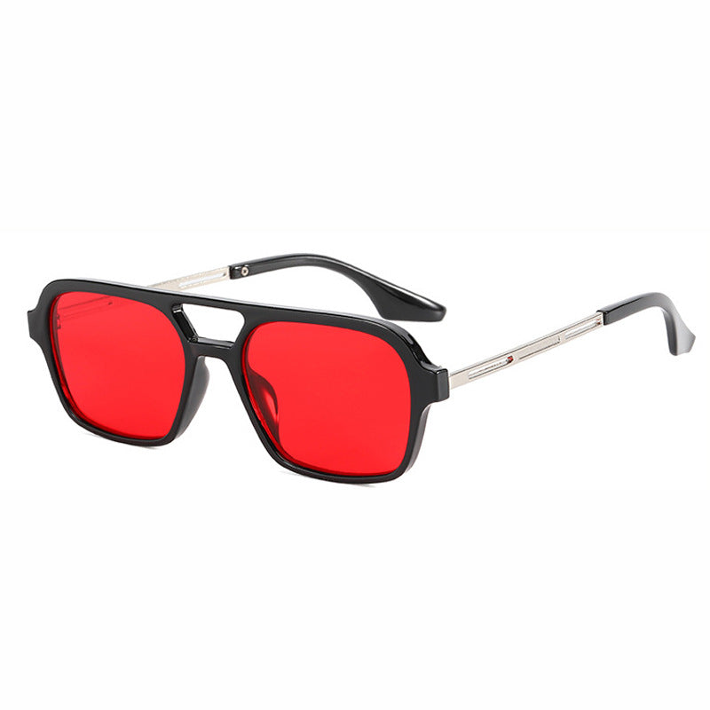 Sunglasses Men Retro Round Punk Sunglasses Double Beam Yellow Lens