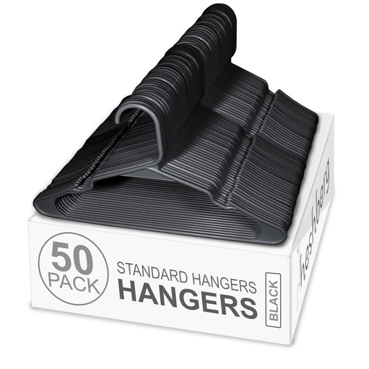 Heshberg Plastic Hangers with Notched Standard Size 20 Pack, Black