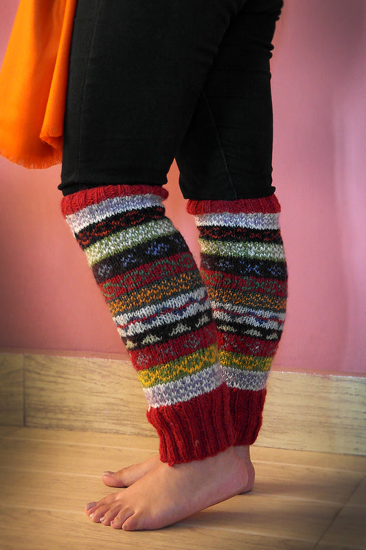 Grey blue and red mixed colors woolen leg warmers – Vajracrafts