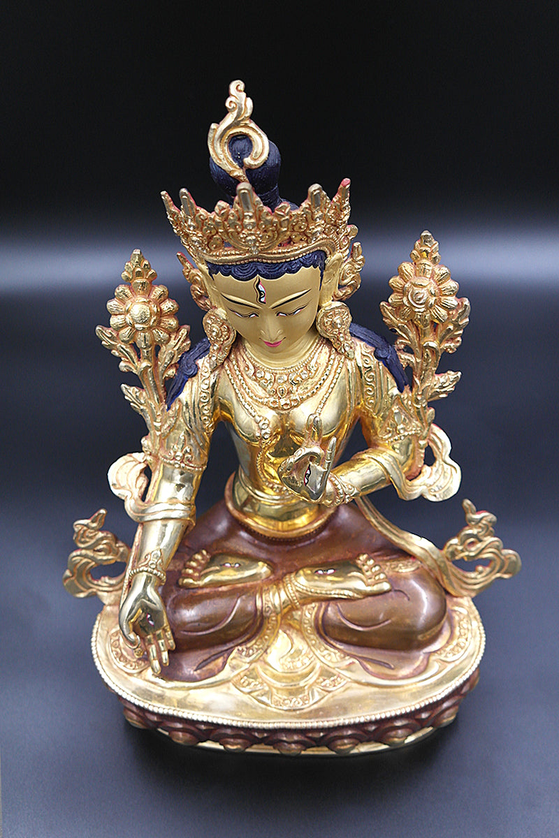 Partly Gold Plated  Tibetan White Tara Statue 13" vajracrafts
