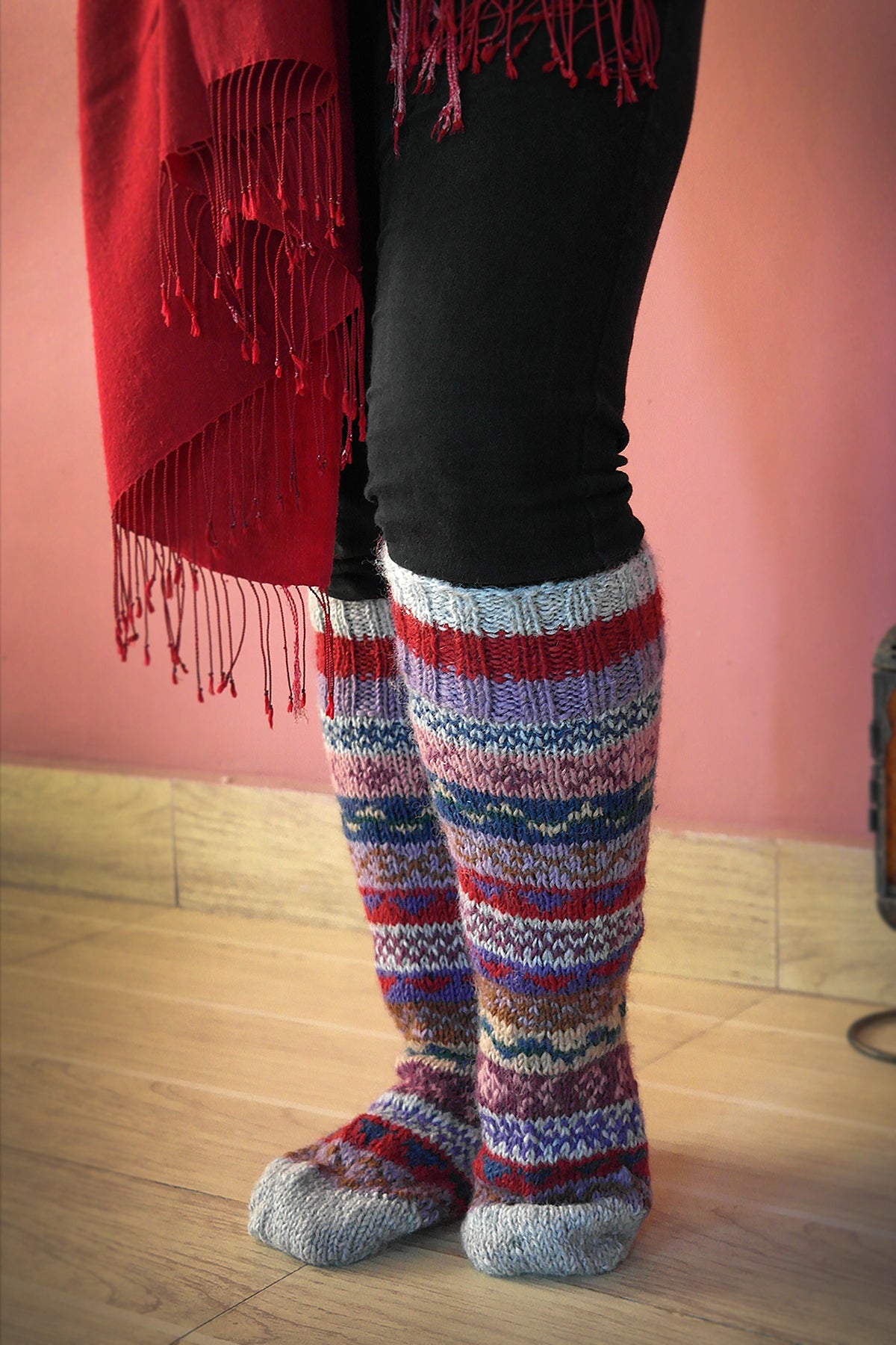 Off red mixed color Knee High Socks