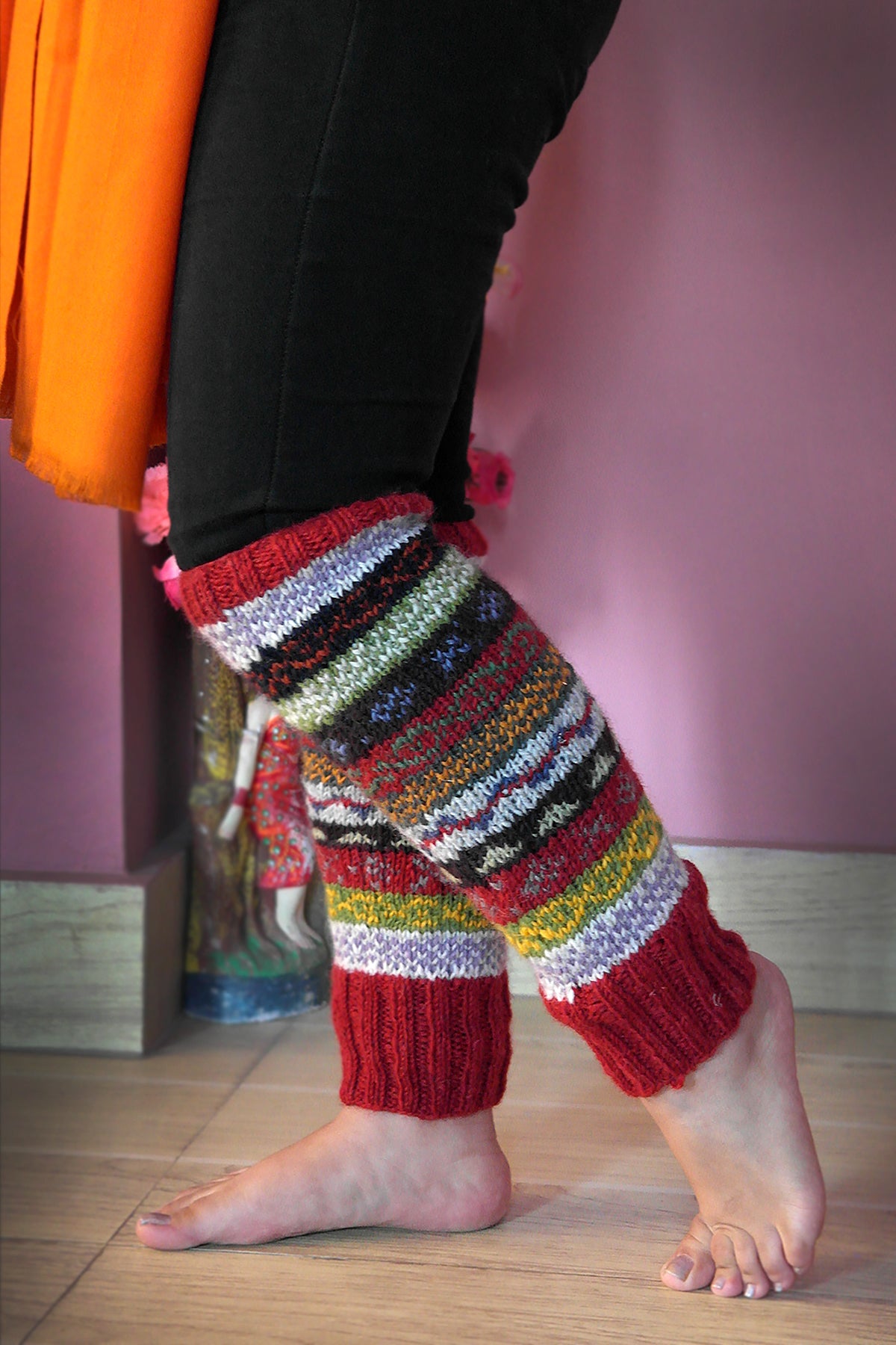 Grey Maroon and mixed colors woolen leg warmers