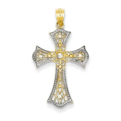 14k Rose Gold Rhodium Plated Diamond-cut Cross Pendant