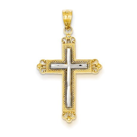 14k Rose Gold Rhodium Plated Diamond-cut Cross Pendant