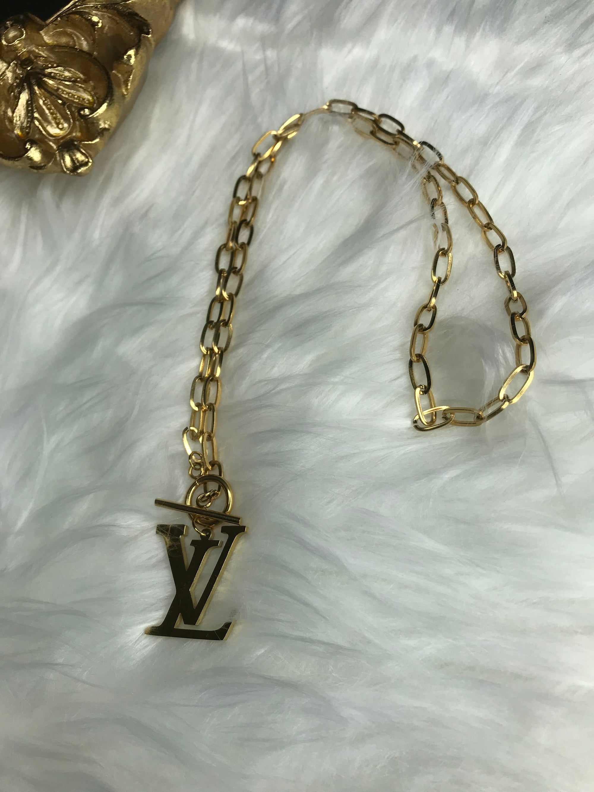 Louis Vuitton Choker Gold Necklace, Authentic Repurposed Designer Jewelry.