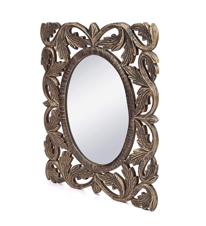 Wood Hand Crafted Oval Shape Vanity Wall Mirror Glass - Crafted Ocean