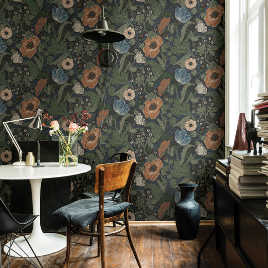 NU3039 | Groovy Garden Grey, Trees Peel and Stick - Wallpaper