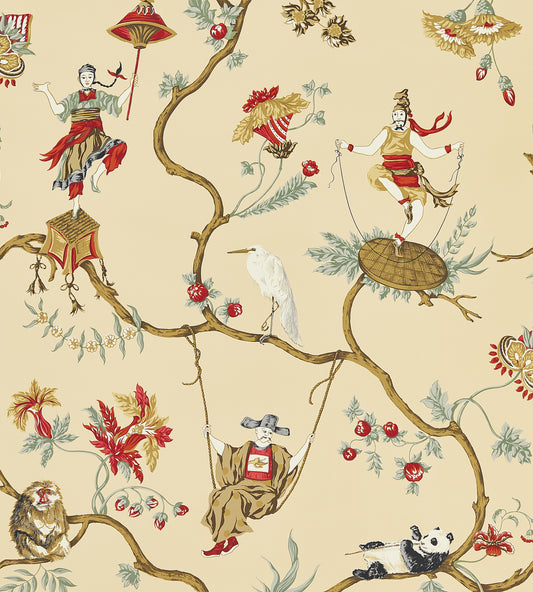 Scalamandre Wallpaper Ming - Circus, | SC 0001WP81605 Multi Beige On