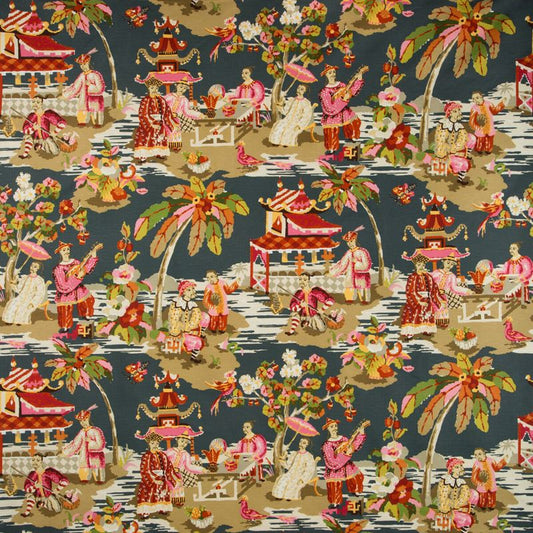 BR-79601-113  Xian Linen & Cotton Print Seafoam/Sand Modern Chinoiser