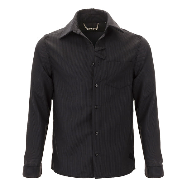 Asymmetric Zip Pinstripe Shirt (1103003-BLACK-PINSTRIPE)