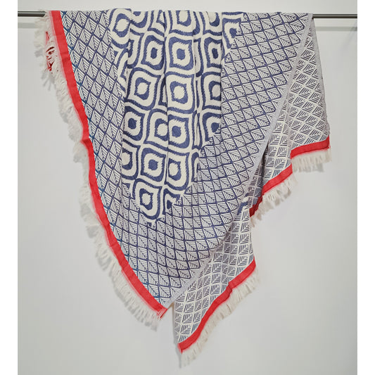 Turkish Throw & Bath Towel Block Print Fish - Kreatelier