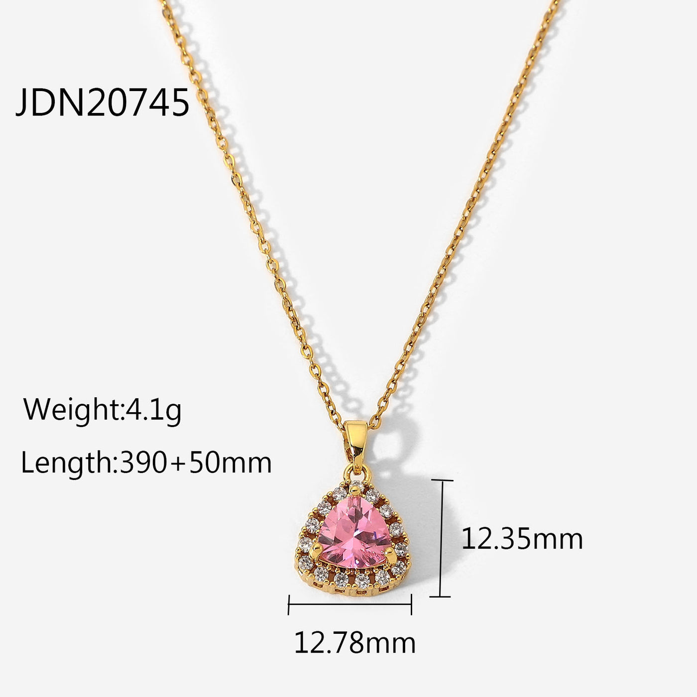 Pink Triangle Zircon Pendant Necklace