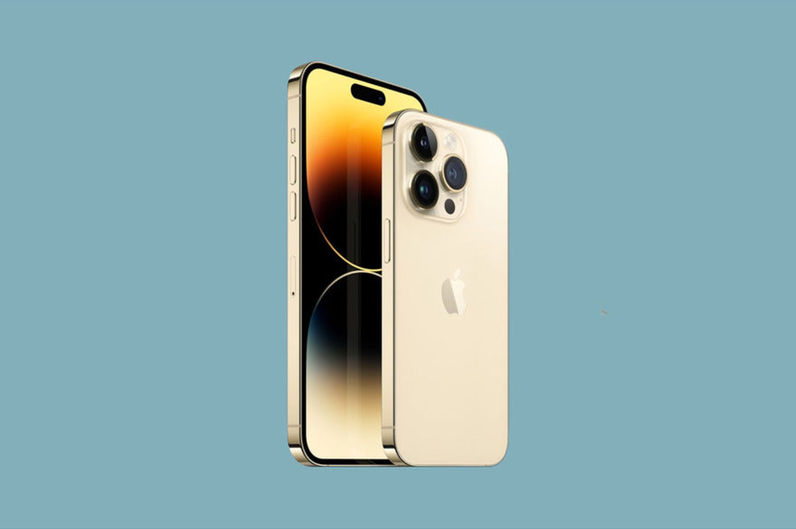 Gold Iphone auf einem blauen Hintergrund