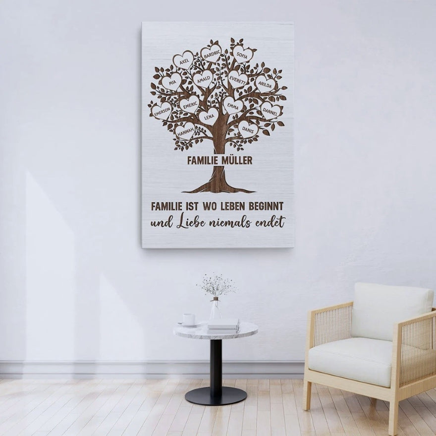 Personalisierte Leinwand Herzen Baum für Familie
