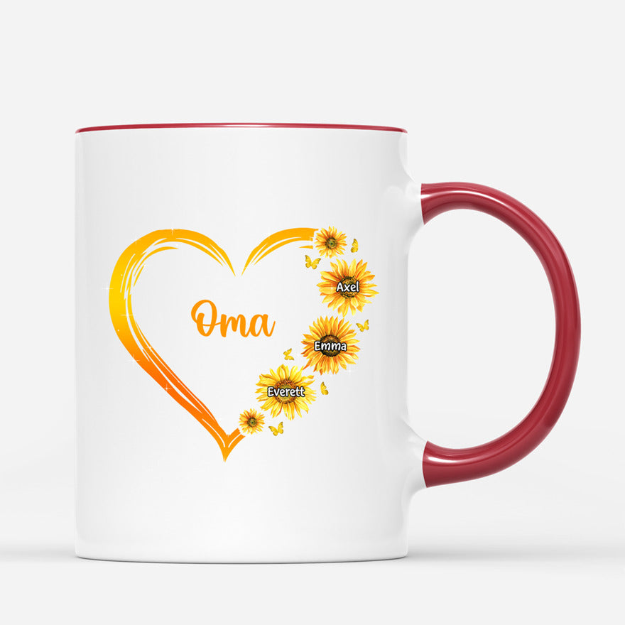 Personalisierte Tasse Für Oma Sonnenblumen Herzform