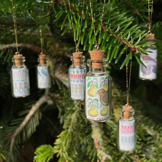 Miniature Christmas Decorations Vintage Stamps in Glass Bottles 1960s Retro Christmas  Ornaments Christmas Cracker Fillers 