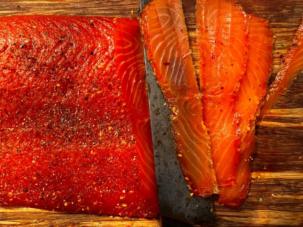 Slicing and Serving the Cold Smoked Salmon.