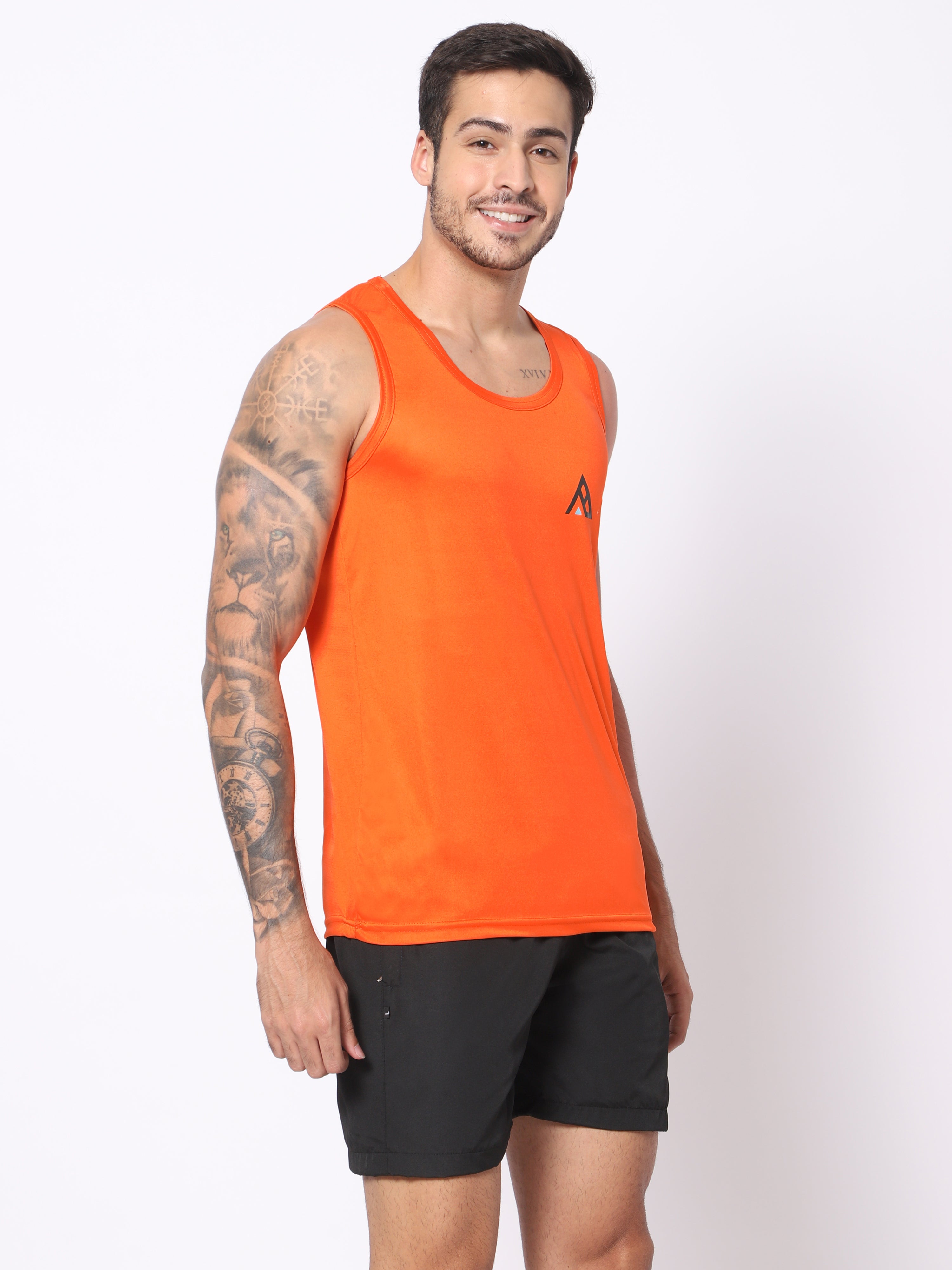 AESTHETIC BEAST Men's Regular Fit Sando Gym Wear Track and Training Wear Tank Top Skin Friendly Vest for Men in Orange Color