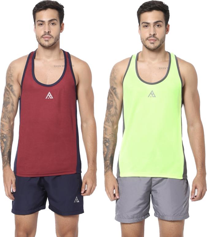 Mens Workout Gym Vest Combo Pack of 2 (Maroon & Fluorescent)