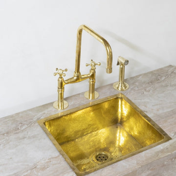 Unlacquered Brass Bridge Kitchen Faucet, Curved Legs, Flat Cross Handles,  Laundry Faucet -  Canada