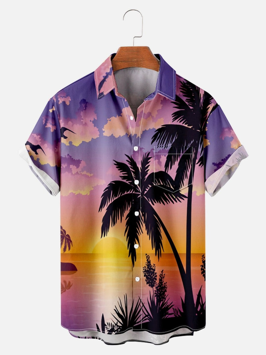 Men's Simple Hawaiian Landscape Coconut Print Shirt – Garamode