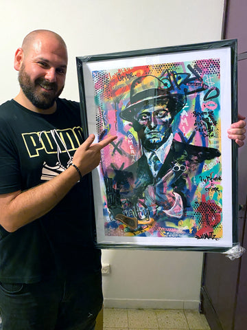 Gangster Blast by Shmutz, original mixed media painting on 240g paper, 2021 Client Photo "pop art"