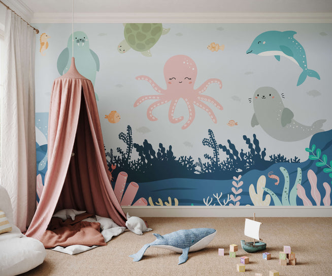 Children's Under the Sea Wallpaper Mural, Underwater Wallpaper