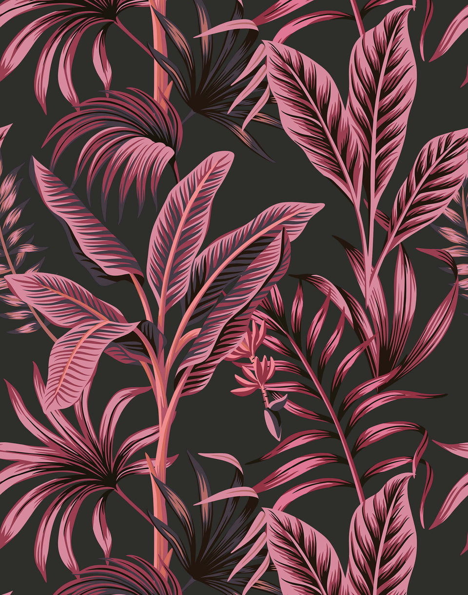 Pink  Blue Abstract Leaves Tropical Wallpaper Mural  Hovia