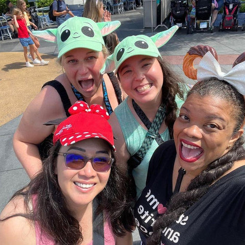 Image of Cookie from Steamy Lit, Lucy Eden, Kimberley (a reader) and Evie at Disneyland
