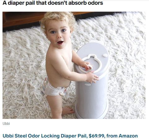 Ubbi gray diaper pail featured in Business Insider