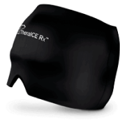 Black virtual reality headset on a white background.