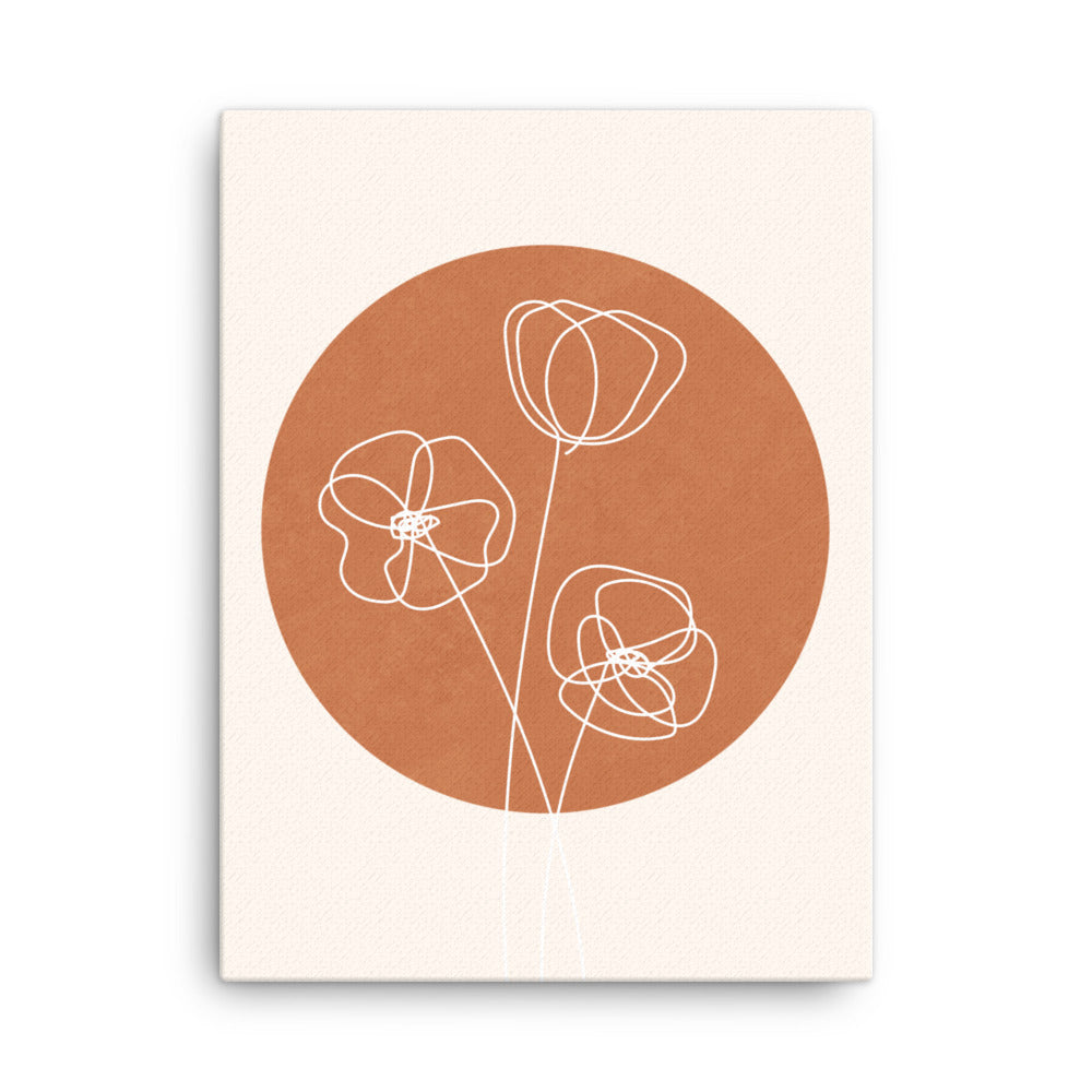 Canvas Botanical Wall Art | Geranium Flower Line Art Burnt Orange