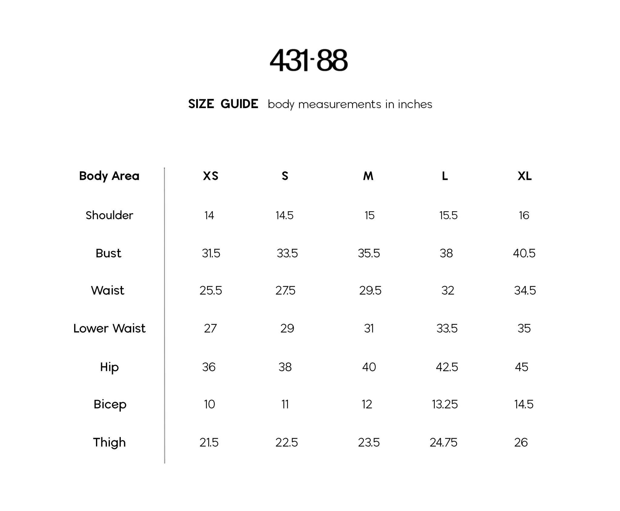 431-88 Size Guide