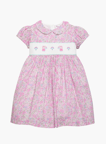 Trotters Catherine Rose smocked cotton dress - White
