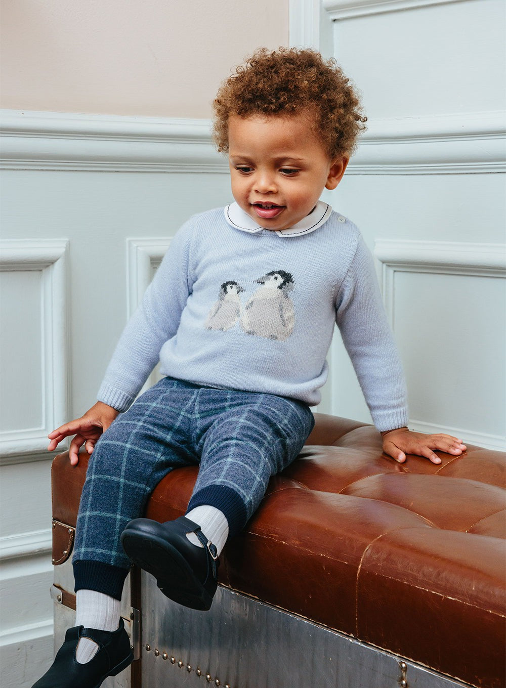 Baby Boys Monogram Sweater Light Blue Crewneck Knitted, 9-12M