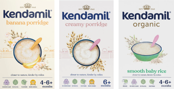 Kendamil porridge and baby rice range