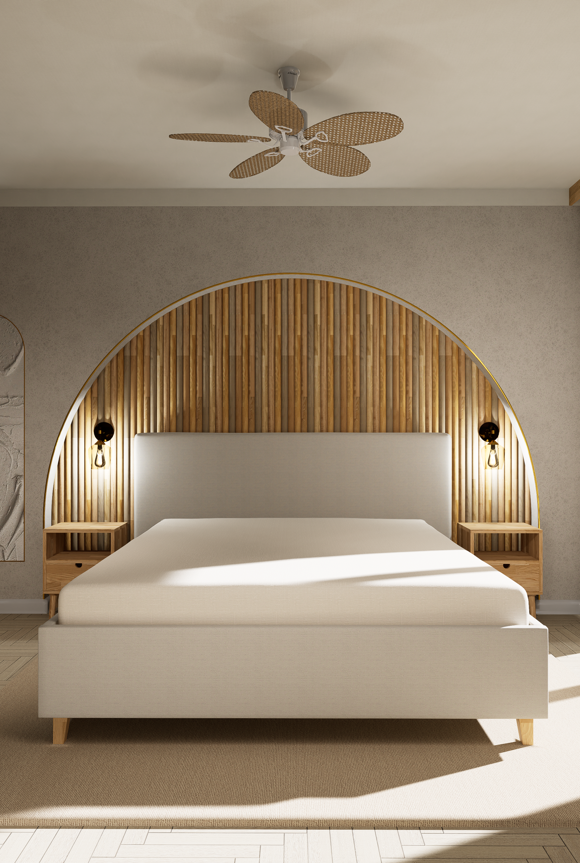 Beton i drewno w sypialni