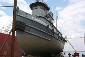 The LT-5, Major Elisha K. Henson US Army Boat at dock from H Lee White Maritime Museum Oswego NY