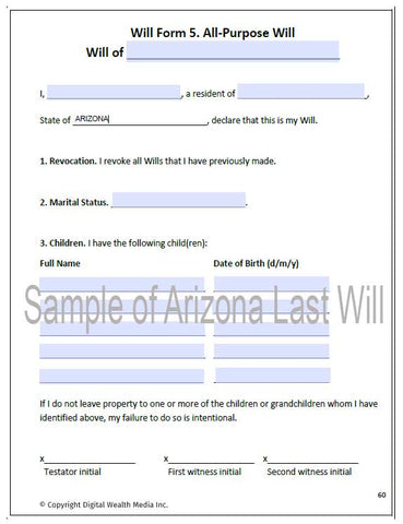 arizon last will sample