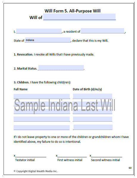 Indiana Last Will Sample