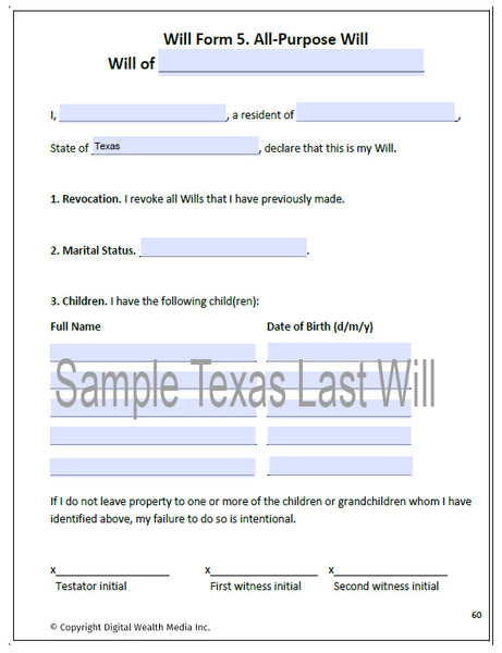 Texas Last Will and Testament Sample