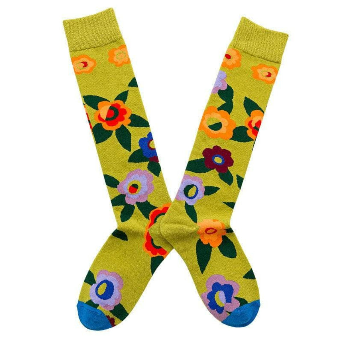 Flower Pattern Knee-High Socks Green.
