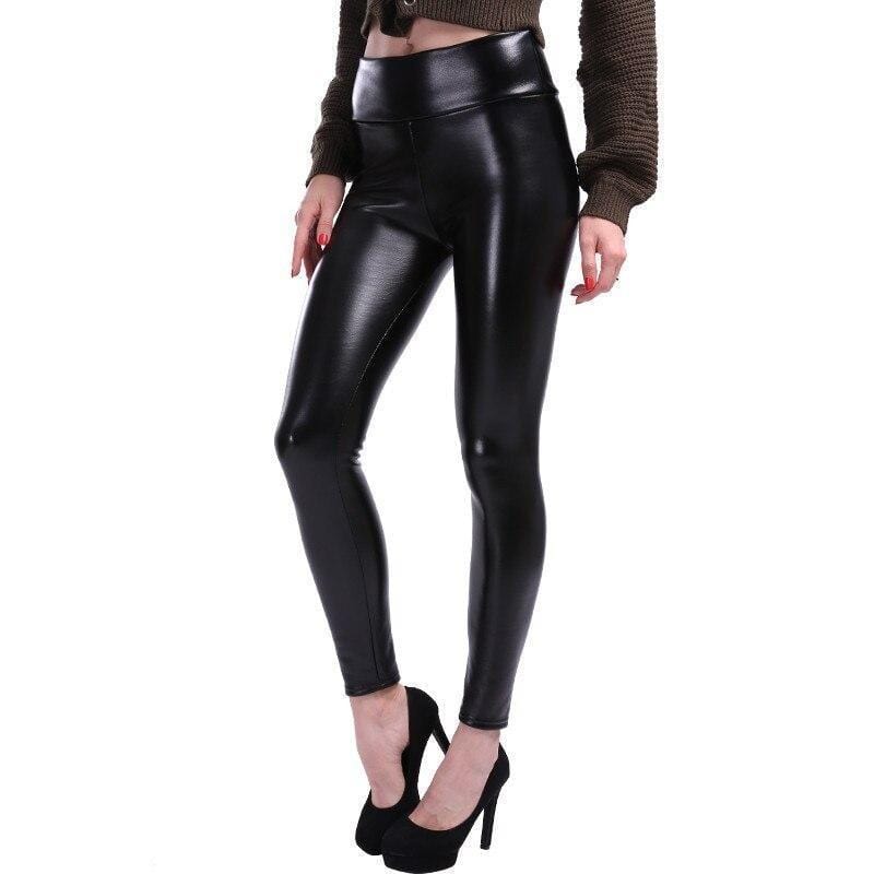BAKEFY Legging Black Faux Leather Leggings For Women Gym And Tummy Control High  Waisted Stretch Pleather
