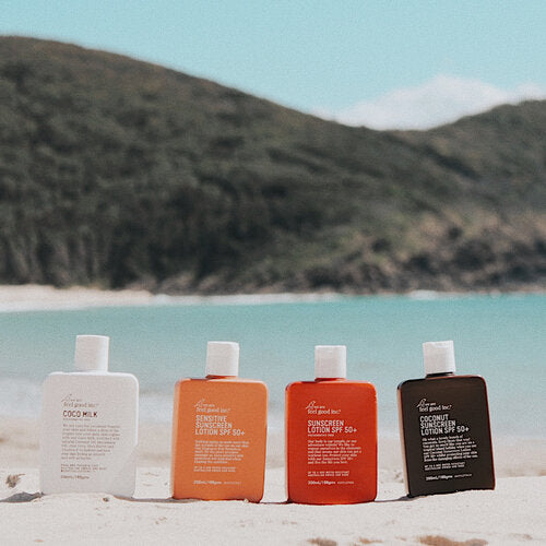 Your beach staycation essentials: sunscreen, moisturiser and body milk by We Are Feel Good Inc