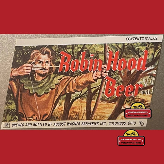 Rare Vintage Robin Hood Beer Label Columbus Oh 1970s - Advertisements - Antique And Alcohol Memorabilia. And Gifts