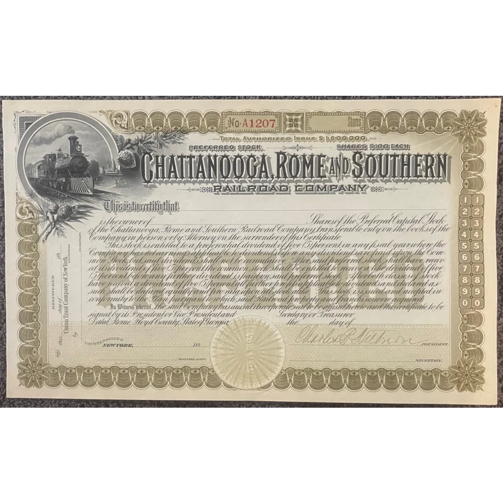 Rare Signed Stock Certificate